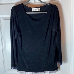 Private Edition by Chico’s Beaded Top Scoop Neck Blouse Black XL  Chico size 3